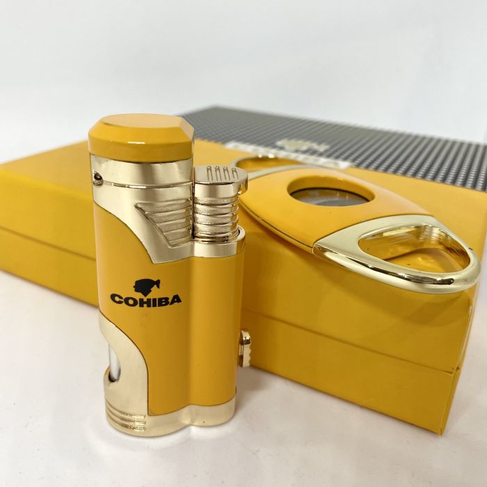 Турбо-запальничка Cohiba та гільйотина жовто-золотистого кольору у наборі