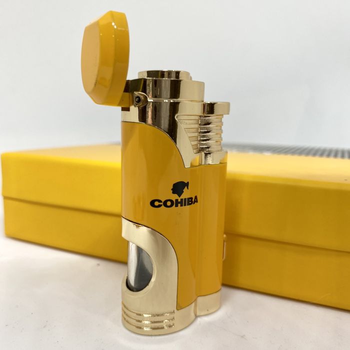 Турбо-запальничка Cohiba та гільйотина жовто-золотистого кольору у наборі