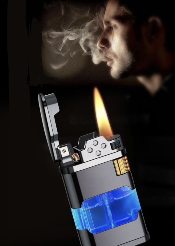 Газова турбо-запальничка з прозорим баком чорного кольору