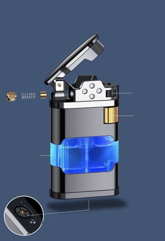 Газова турбо-запальничка з прозорим баком чорного кольору