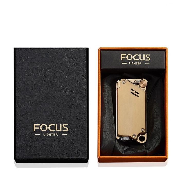Газова турбо-запальничка FOCUS у стилі Industrial / Steampunk темний хром