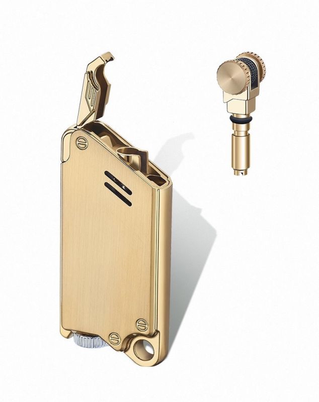 Газова турбо-запальничка FOCUS у стилі Industrial / Steampunk золотиста