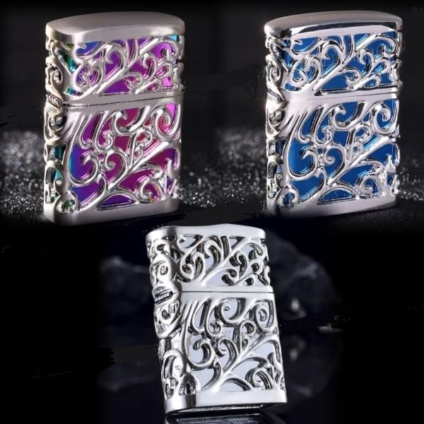 Бензинова запальничка Zorro «Ajour" Silver & Blue (Срібло з синьою вставкою)