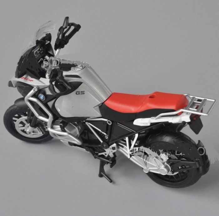 Колекційна модель мотоцикла BMW R1250 GS, 1:12 (Металевий корпус, Світло, Звук) Silver-Red