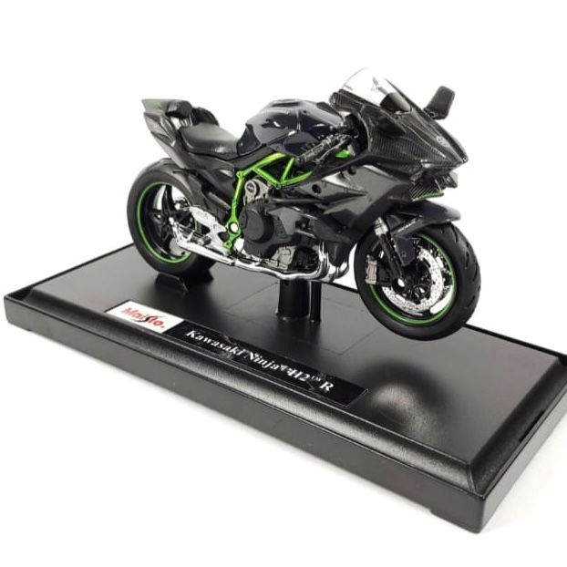 Колекційна модель мотоцикла Kawasaki Ninja H2R — Масштаб 1:18 (Maisto) "Mirror Coated Black" з контрастною яскраво-зеленою рамою (Trellis frame)