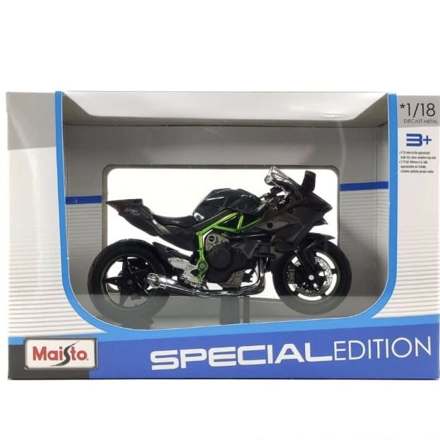 Колекційна модель мотоцикла Kawasaki Ninja H2R — Масштаб 1:18 (Maisto) "Mirror Coated Black" з контрастною яскраво-зеленою рамою (Trellis frame)