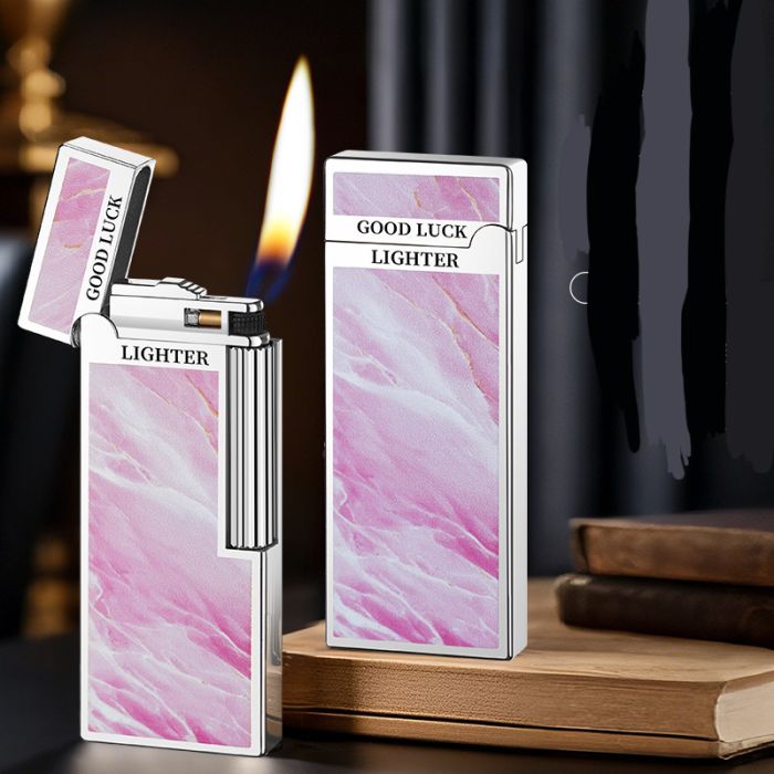 Елегантна Газова Запальничка  HYMRS "Good Luck" — Рожевий Мармур та Хром