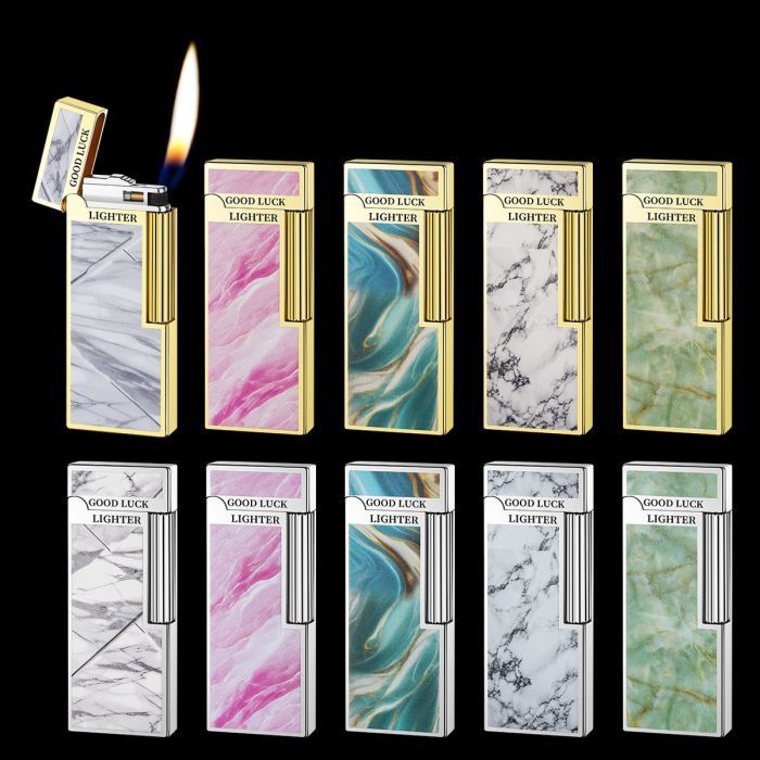 Елегантна Газова Запальничка  HYMRS "Good Luck" — Бірюзово золотий  Мармур та Хром
