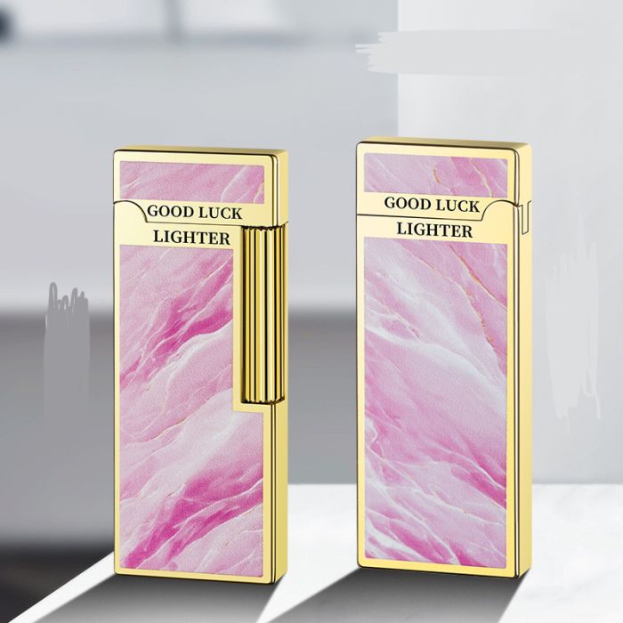 Елегантна Газова Запальничка  HYMRS "Good Luck" — Рожевий Мармур та Золото