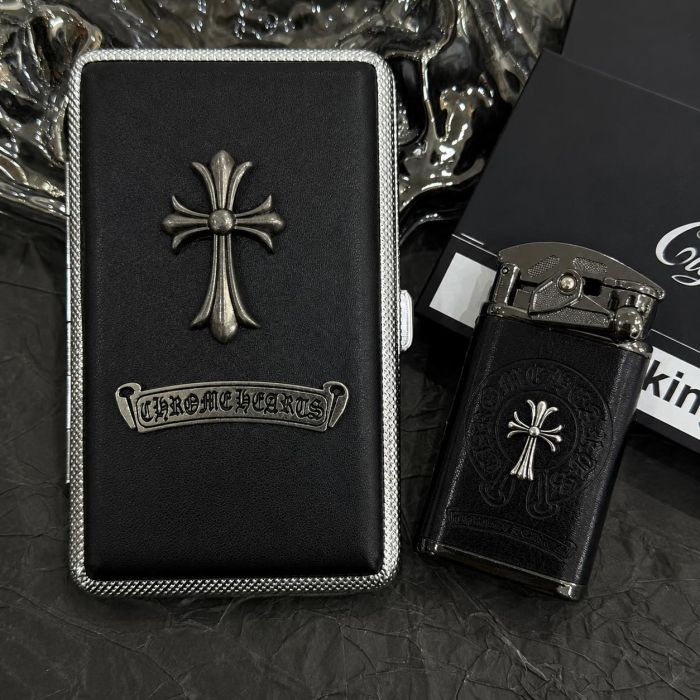 Стильний Портсигар Chrome Hearts (Чорна екошкіра) на 20 сигарет