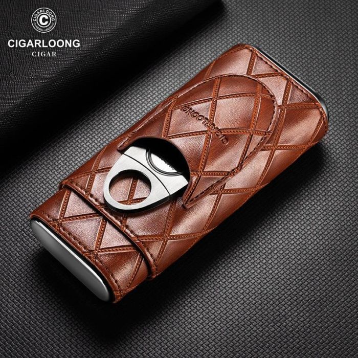 Шкіряний футляр (хумідор) для 3-х сигар Cigarloong із гільйотиною — Коричневий