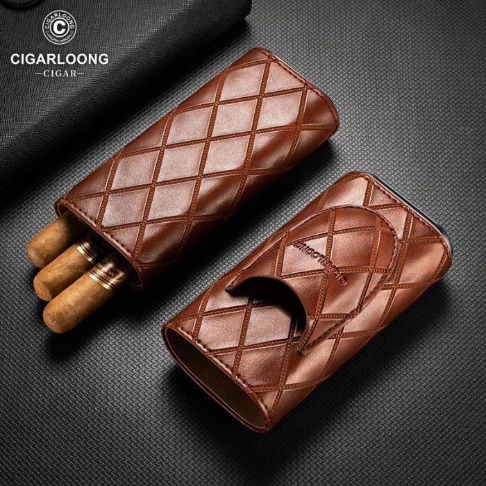 Шкіряний футляр (хумідор) для 3-х сигар Cigarloong із гільйотиною — Коричневий