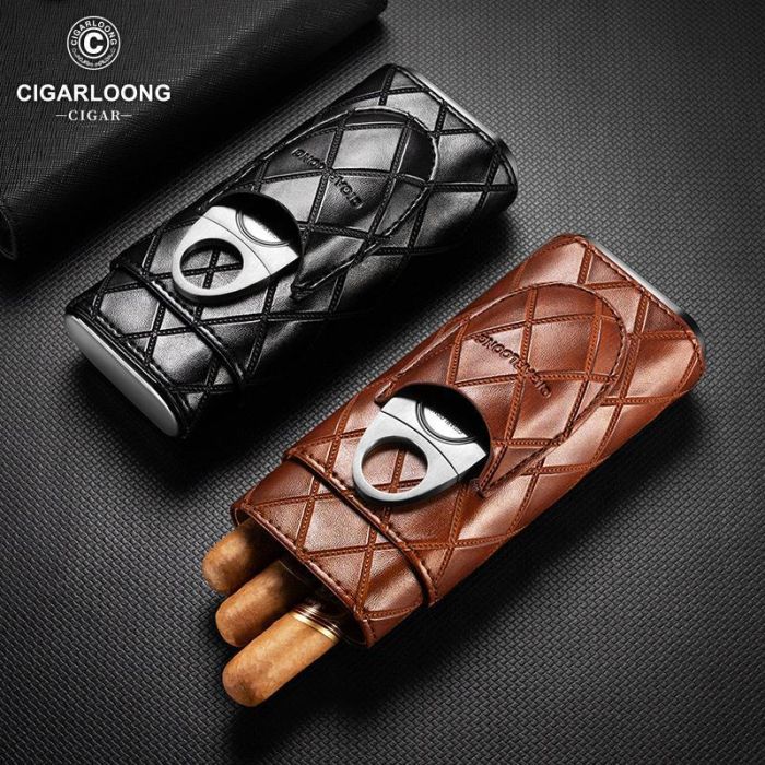 Шкіряний футляр (хумідор) для 3-х сигар Cigarloong із гільйотиною — Коричневий