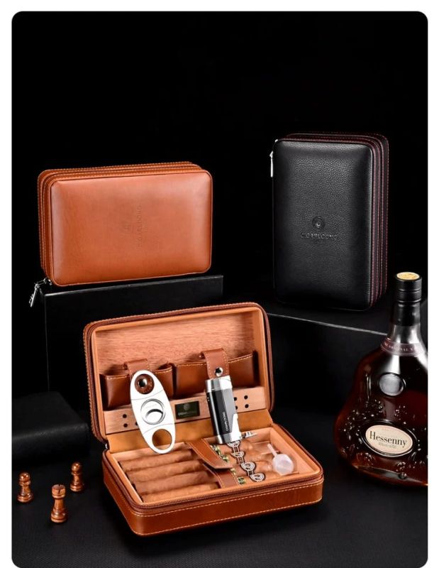 Шкіряний дорожній х’юмідор (футляр) для 4 сигар Cigarloong — Коричневий