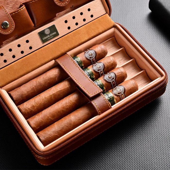 Шкіряний дорожній х’юмідор (футляр) для 4 сигар Cigarloong — Чорний