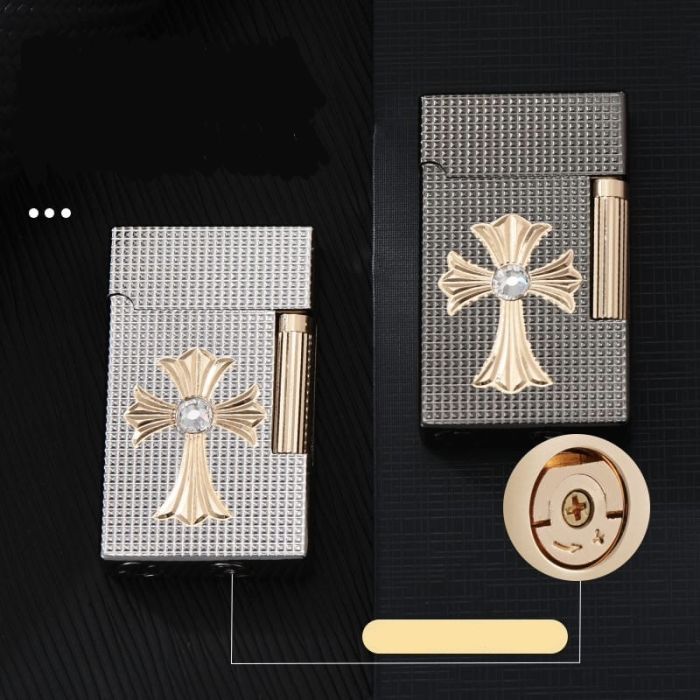 Газова запальничка Derui Premium з  стильним хрестом колір  Silver
