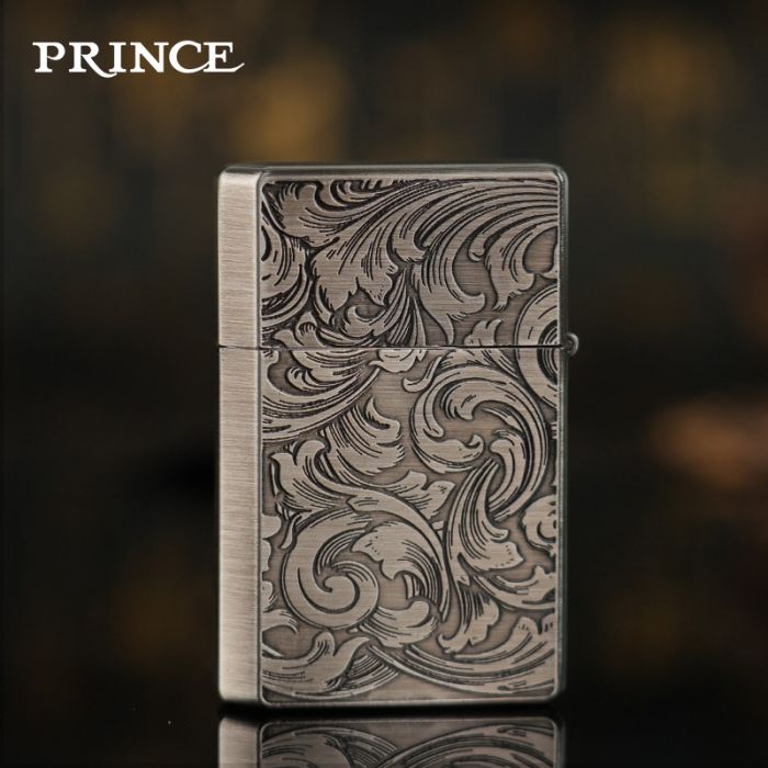 Бензинова запальничка Prince (Japan Design) з  рослинним орнаментом у стилі "бароко"