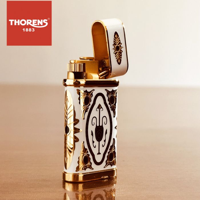 Розкішна газова запальничка THORENS біла емаль з золотою інкрустацією
