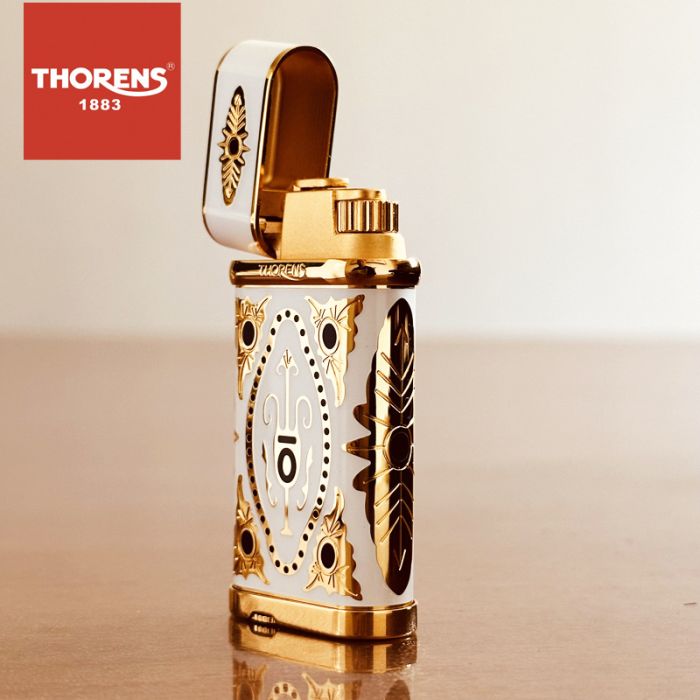 Розкішна газова запальничка THORENS біла емаль з золотою інкрустацією