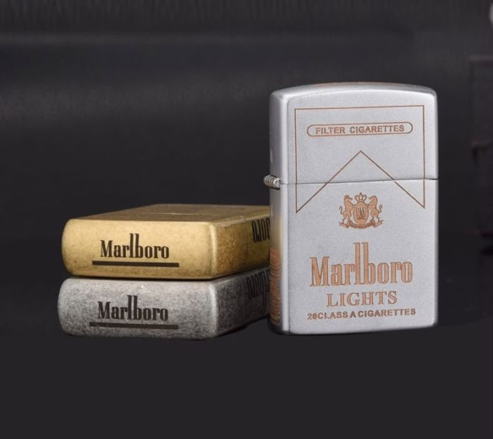 Бензинова запальничка Zorro «Marlboro Lights» Чорний мат із гравіюванням