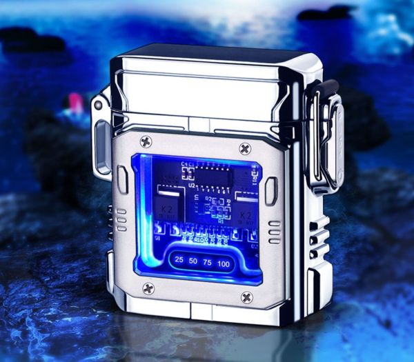 Водонепроникна електроімпульсна USB-запальничка LIGHTER з підсвічуванная колір срібло