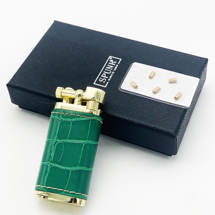 Газова запальничка SPUNK шкіряна колір зелений