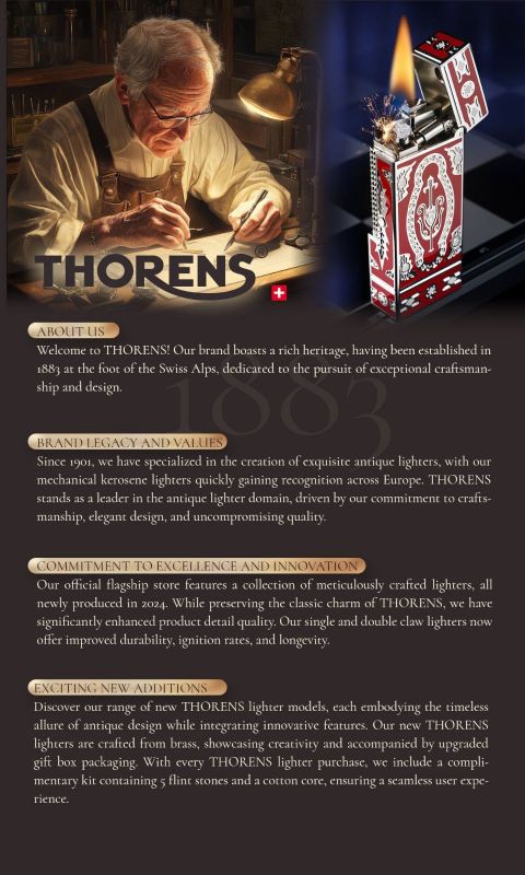 Розкішна газова запальничка THORENS в червоному кольорі з золотою інкрустацією