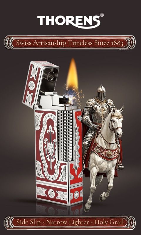 Розкішна газова запальничка THORENS в червоному кольорі з золотою інкрустацією