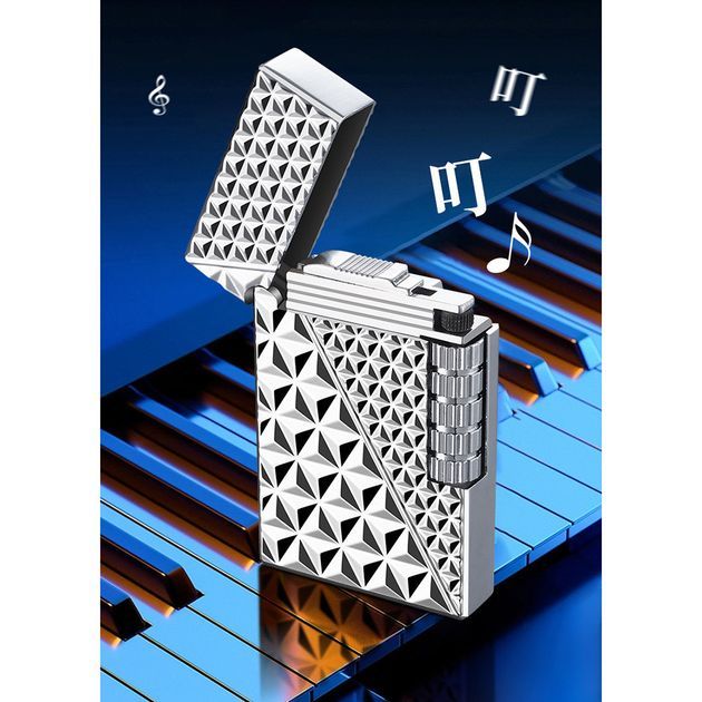 Елегантна газова запальничка THORENS срібна з геометричним орнаментом