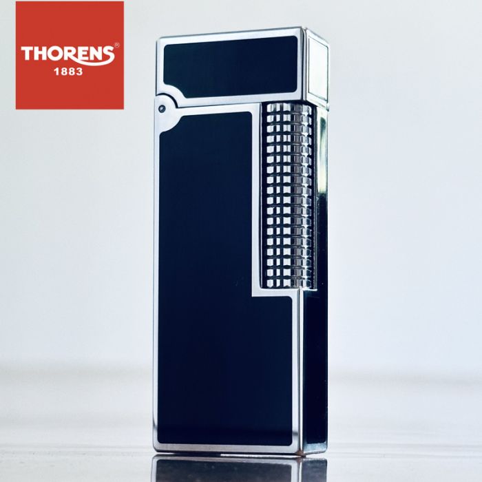 Розкішна газова запальничка THORENS в чорному кольорі з срібним оздобленням