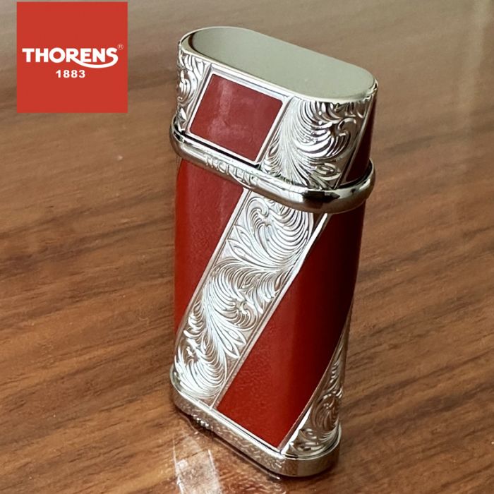 Ексклюзивна газова запальничка THORENS у бордовому кольорі з срібними візерунками