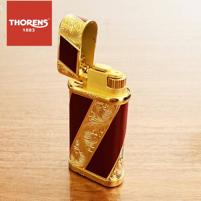 Ексклюзивна газова запальничка THORENS у бордовому кольорі з золотими візерунками