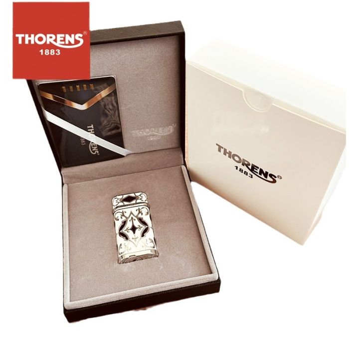 Преміальна газова запальничка THORENS в білому кольорі інкрустована сріблом