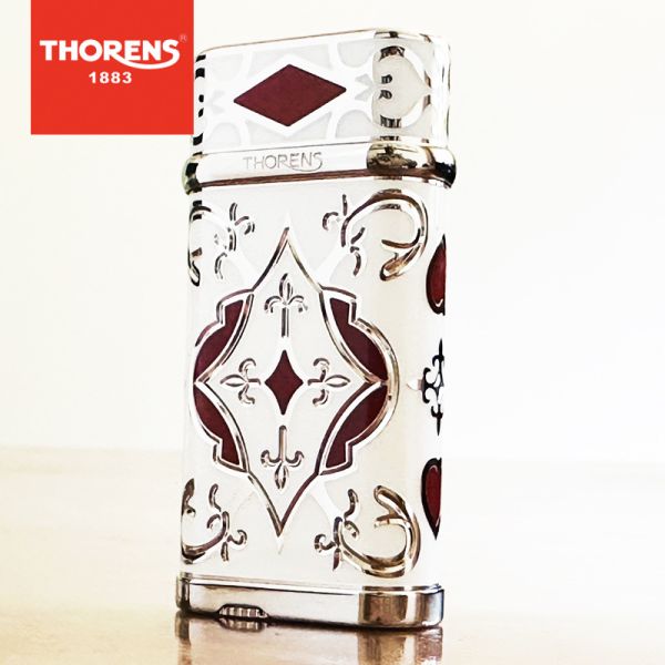 Преміальна газова запальничка THORENS в білому кольорі інкрустована сріблом