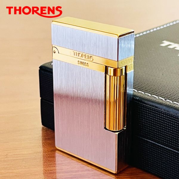 Елегантна газова запальничка THORENS срібна з золотими акцентами